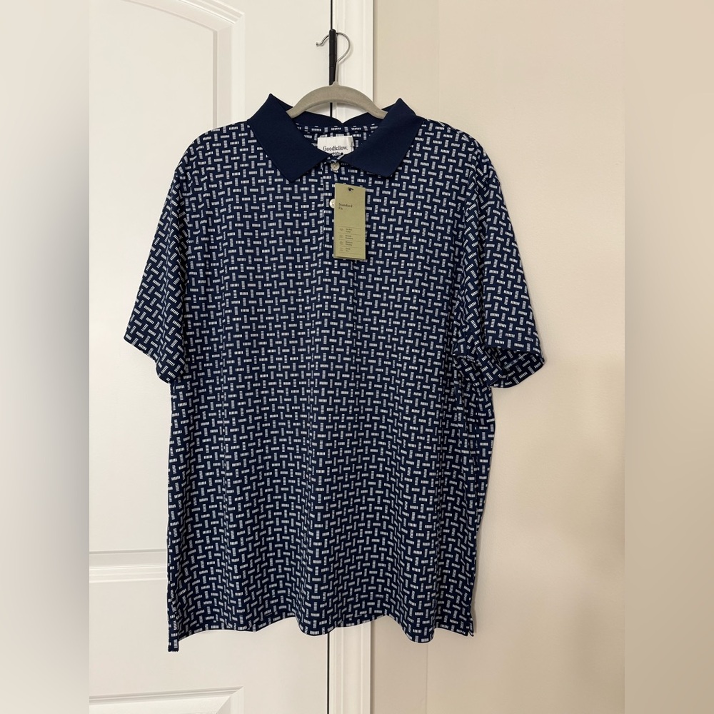 Goodfellow & Co. Navy Blue Polo Shirt with Geometric Pattern